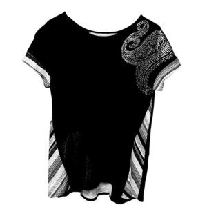 CHICO'S Zenergy Tee Medium (Chicos1) Womens Top Black Graphic Print Cotton Modal